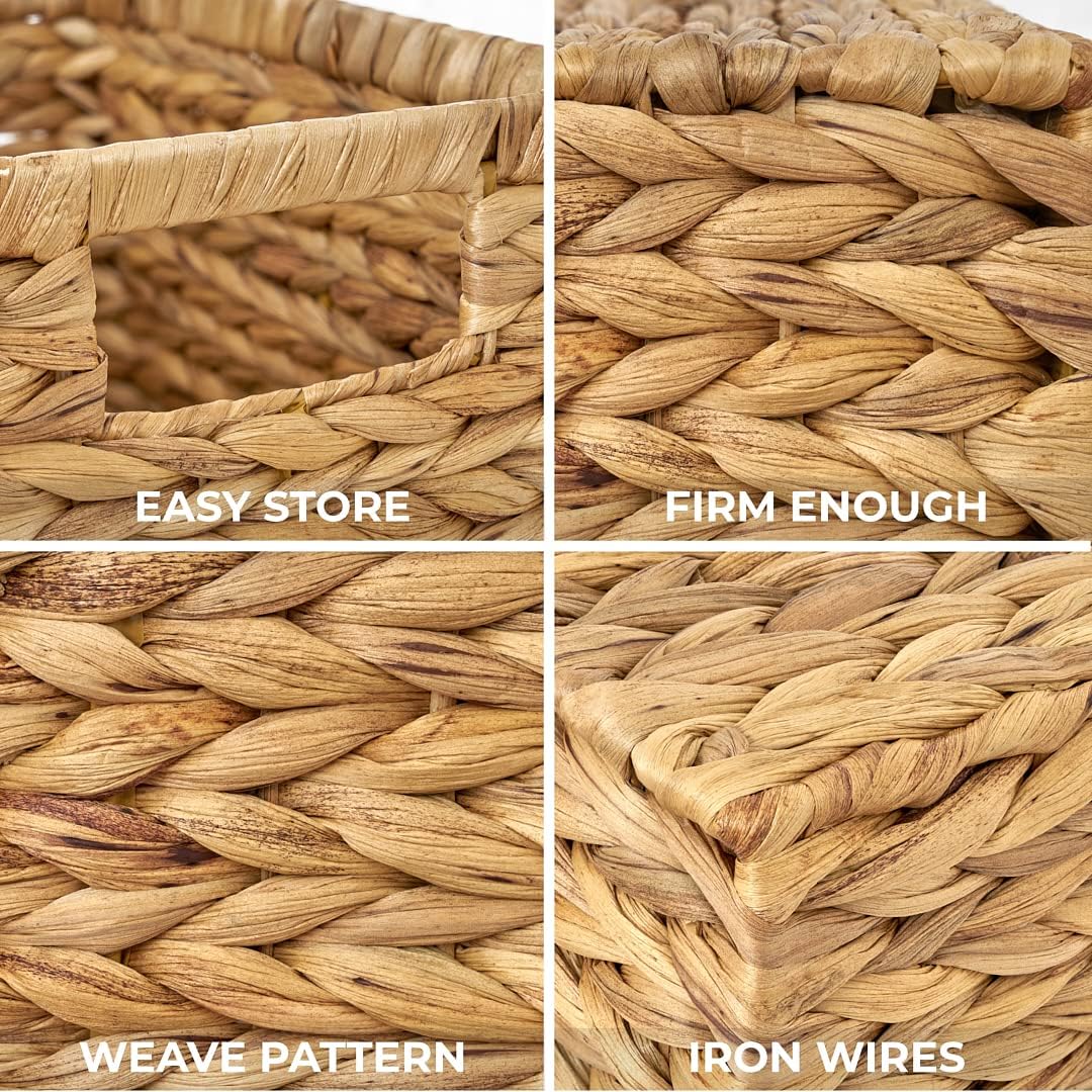 BARIEN Natural Water Hyacinth Storage Baskets, Rectangular Wicker Basket with Built-in Handles, Medium, 12.6&rdquo; x 8&rdquo; x 7&rdquo;, 2-Pack