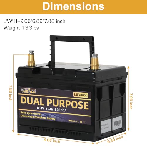 WEIZE 12V 105AH Dual Purpose LiFePO4 Lithium Battery, 1000CCA Group 31 Group 27 GC2 Starter Battery Plus Deep Cycle Performance, Built-in Smart BMS, Perfect for Automotive, Trolling Motor, Marine, RV