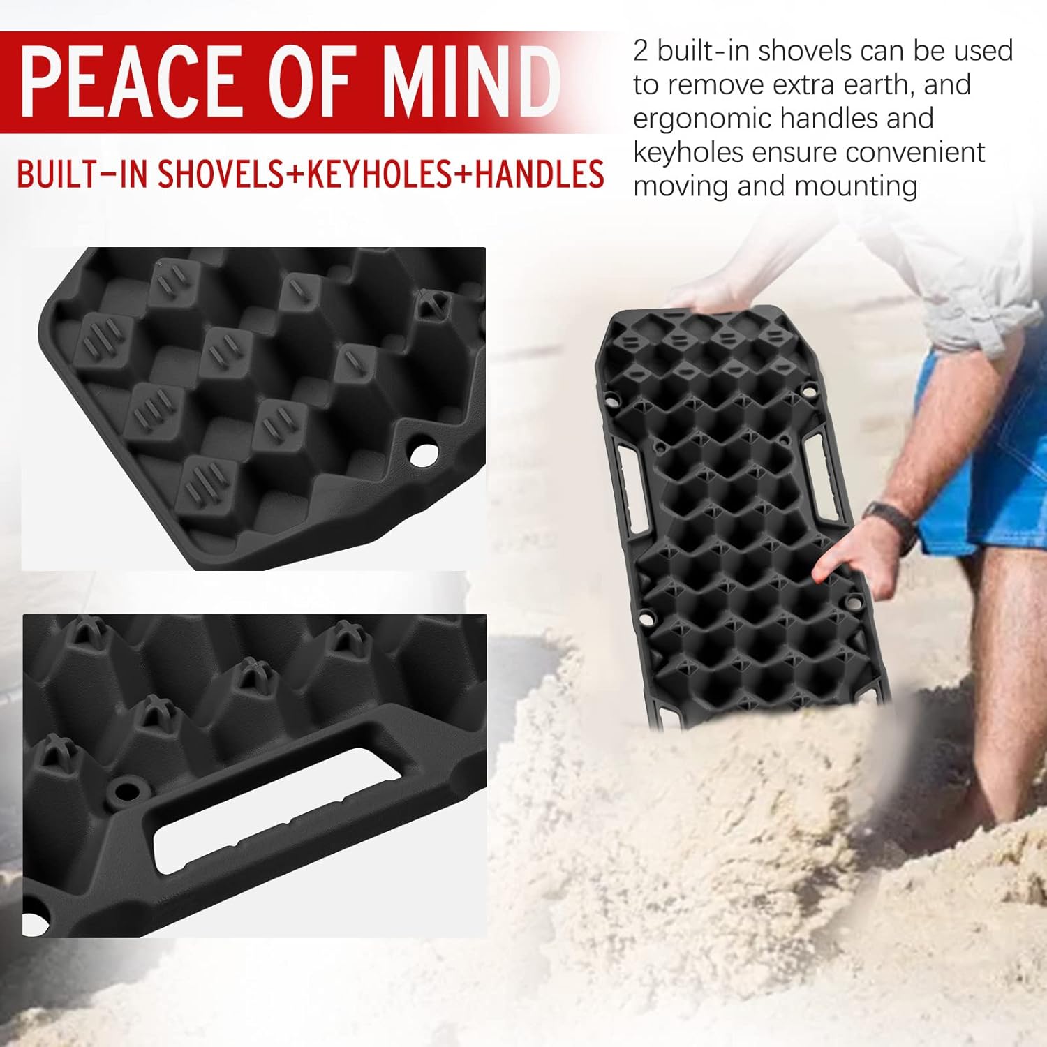 BUNKER INDUST Off-Road Traction Boards, Pair Recovery Tracks Traction Mat for 4WD Jeep Mud, Sand, Snow Traction Pads-Black Emergency Tire Traction Device