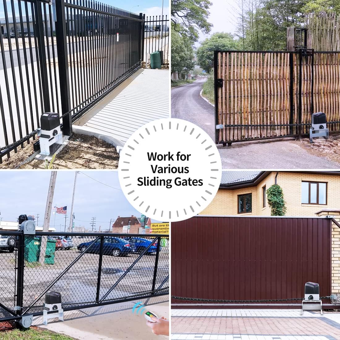 TOPENS CK1200 Automatic Sliding Gate Opener Chain Drive Electric Gate Motor for Heavy Driveway Slide Gate Up to 3400 Pounds, Security Gate Operator AC Powered with 20ft Roller Chain and Remote Control