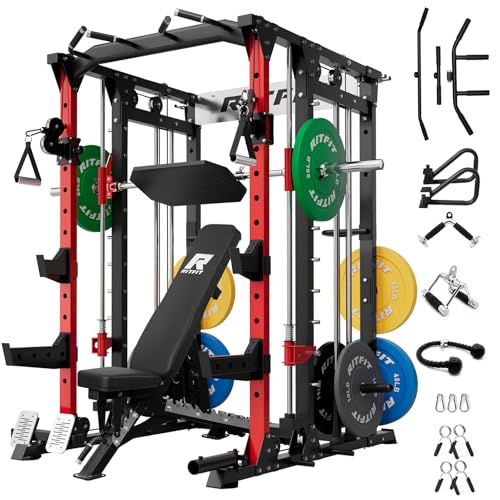 RitFit Buffalo Smith Machine, Power cage with LAT-Pull Down System & Cable Crossover System, All-in-One Squat Rack for Home Gym, Power Rack