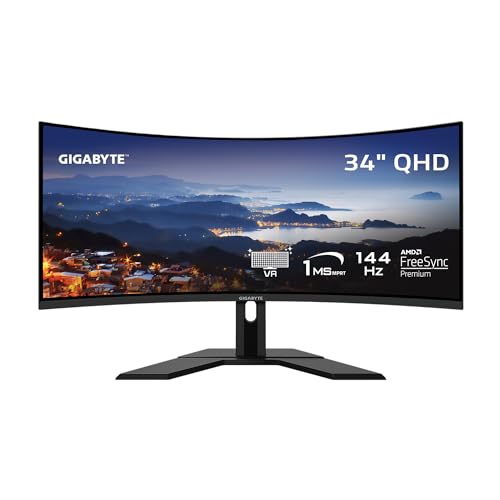 GIGABYTE GS34WQC 34" 1440P Curved Gaming Monitor, 3440x1440 VA 1500R Display, 1ms (MPRT) Response Time, HDR Ready, FreeSync Premium