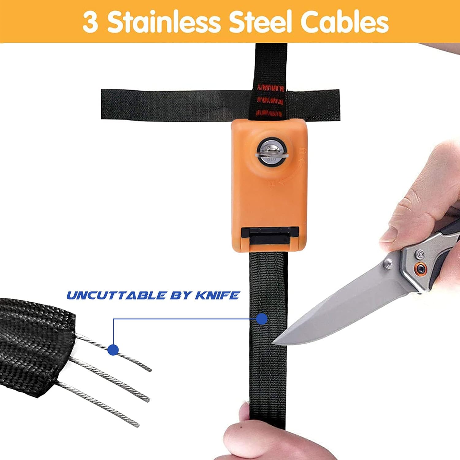 Kingdely 15ft Lockable Tie Down Strap, Locking Tie Down Straps with 3 Stainless Steel Cables 'No Scratch' Silicone Buckle to Prevent Anyone from Taking Your ISUP, Paddle Boards, 2 Pack (Orange)
