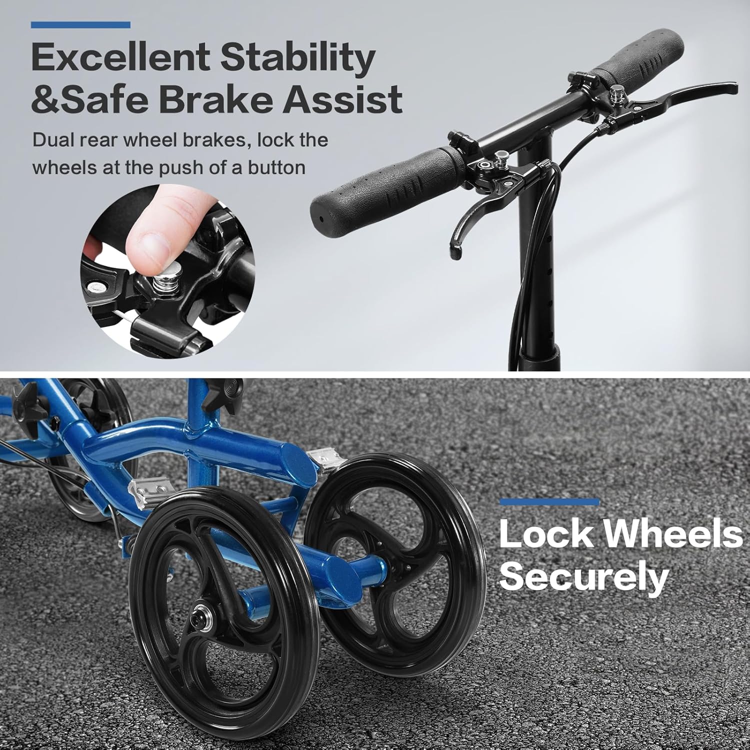 All Terrain Steerable Knee Scooter Deluxe Medical Scooter for Adults for Foot Injuries, Foldable Knee Walker Leg Crutch Alternative, 8" Solid Wheel, Blue