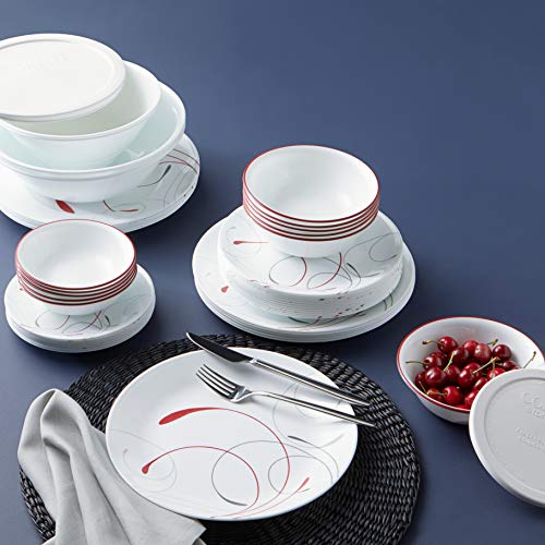Corelle Vitrelle 78-Piece Service for 12 Dinnerware Set, Triple Layer Glass and Chip Resistant, Lightweight Round Plates and Bowls Set, Mystic Gray