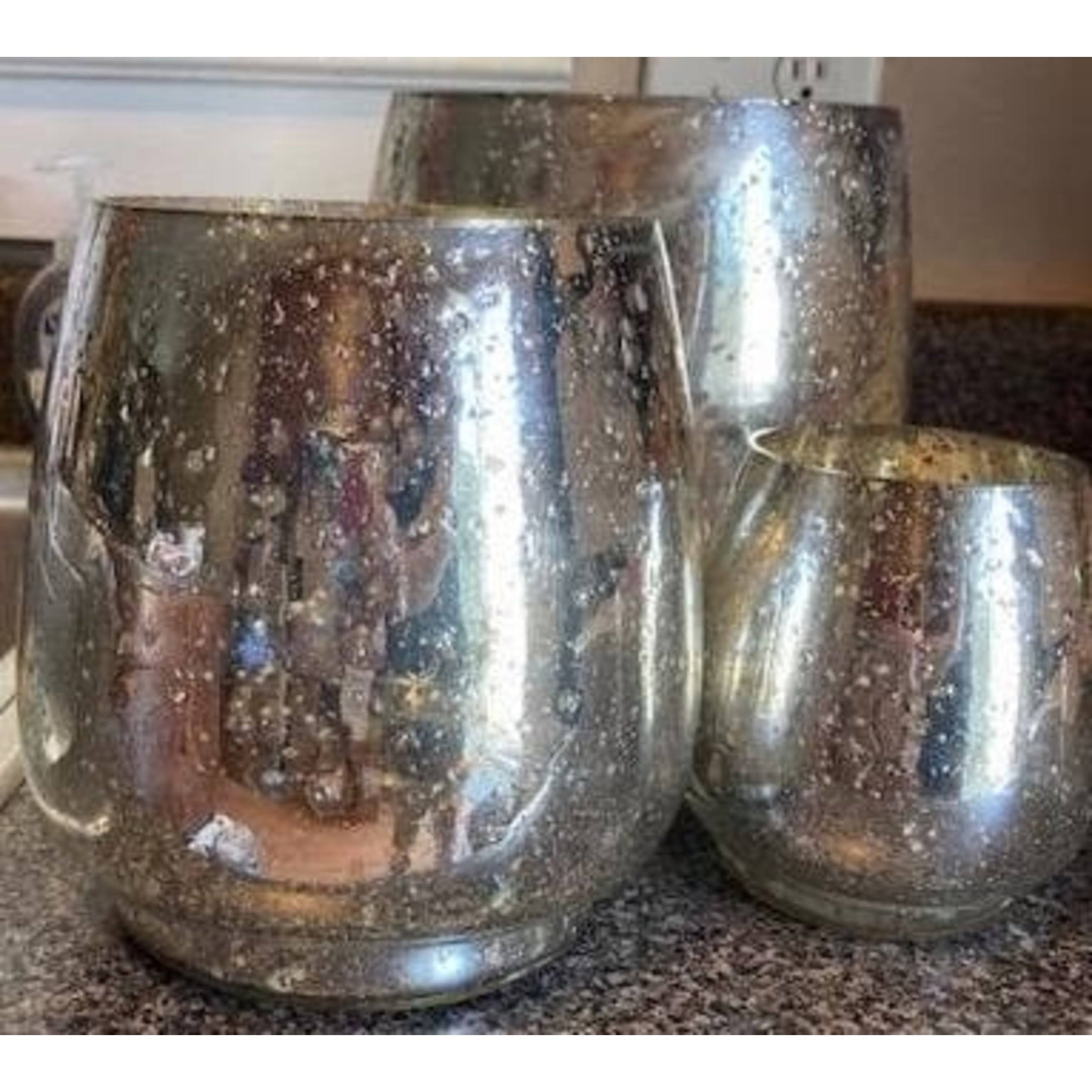 Large, Medium, and Small Silver Mercury Glass Candle Holders
