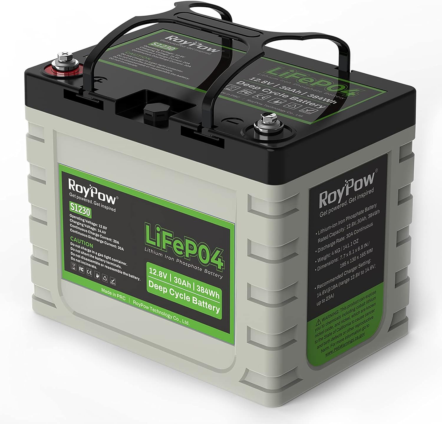 12V Lithium Battery 30Ah, RoyPow Deep Cycle LiFePO4 for RV, Solar Marine and Off-grid Applications