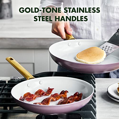 GreenPan Reserve Hard Anodized Healthy Ceramic Nonstick 10" and 12" Frying Pan Skillet Set, Gold Handle, PFAS-Free, Dishwasher Safe, Oven Safe, Sunrise Yellow