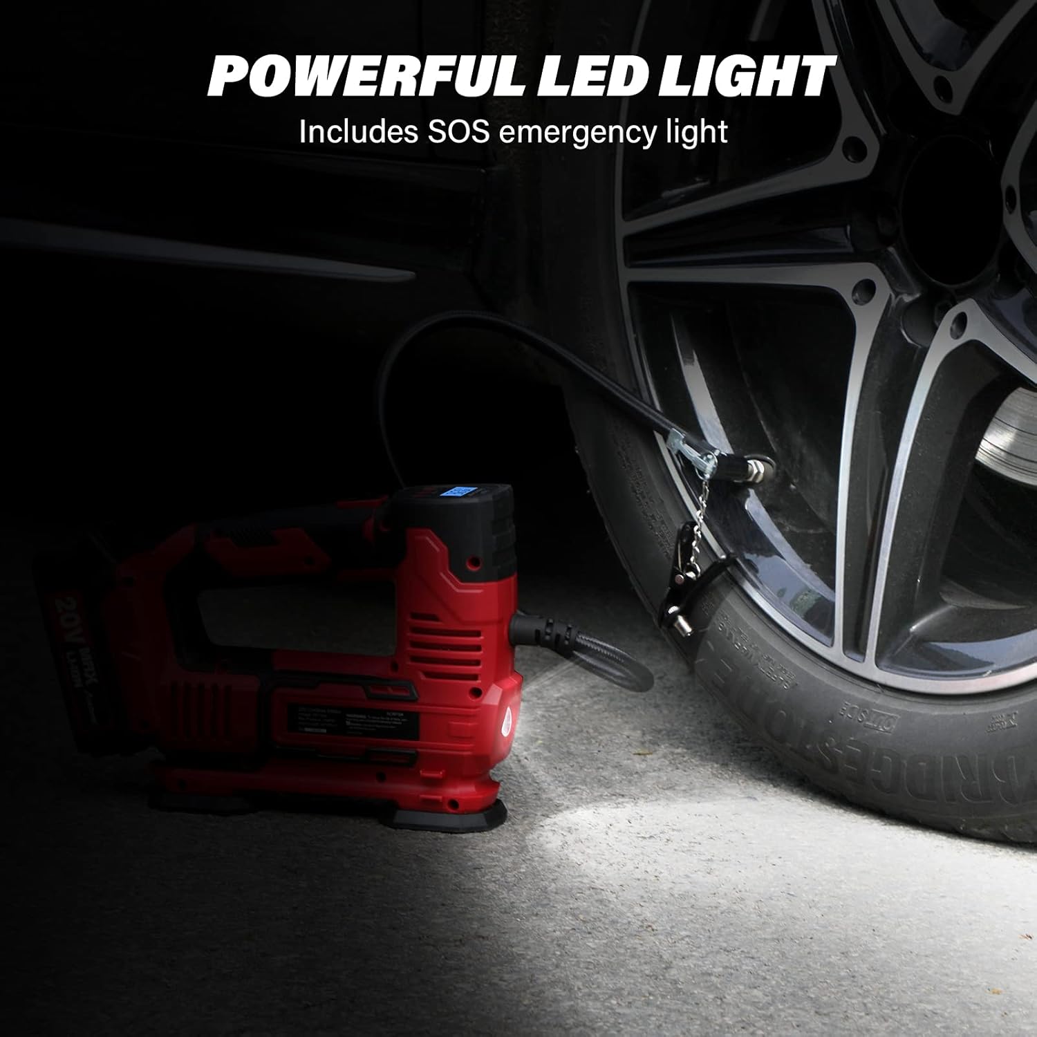 AVID POWER Tire Inflator Portable Air Compressor, 20V Cordless Car Tire Pump with Rechargeable Li-ion Battery, 12V Car Power Adapter, Digital Pressure Gauge