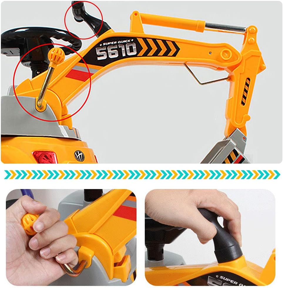 Hitish Ride-on Excavator Car, Full Functional Ride On Excavator Walker Sliding Digger Construction Vehicles Tractor Toy, Pretend Play Riding Digger Scooter with Sounds & Lights