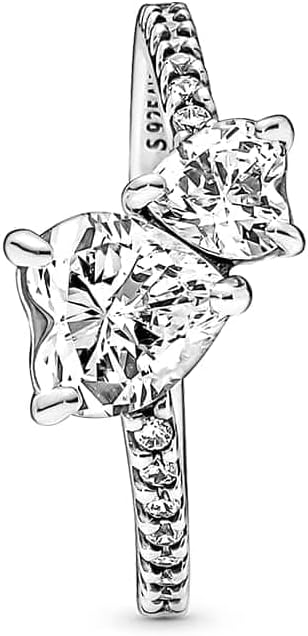 Pandora Double Heart Sparkling Ring - Sterling Silver Ring for Women - Gift for Her - Sterling Silver with Clear Cubic Zirconia - Size 7.5