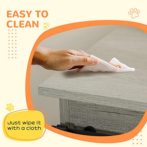 PawHut Dog Crate Furniture with Divider, Dog Crate End Table for Small to Large Dogs, Large Indoor Dog Kennel with Double Doors, 47" W x 23.5" D x 35" H, Oak