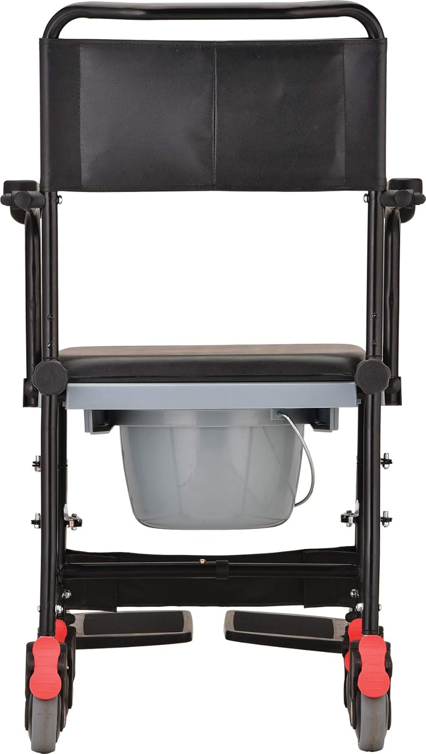 NOVA Medical Products Drop Arm (for Easy User Transfer) Transport Chair Commode, Rolling with Locking Wheels & Removable Padded Seat, Hammertone 1 Count