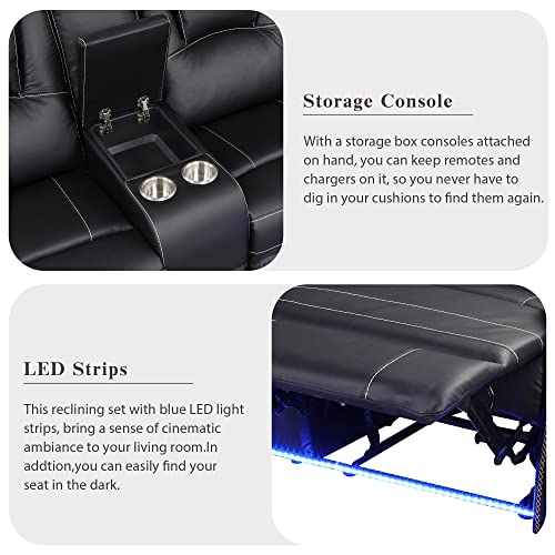 PU Leather Living Room Set Manual Reclining Sectional Sofa w/Infinite Lounge&Metal Frame for Home Office,Multi-functional Leisure Sofa Recliner Couch w/LED,Cup Holders&Hidden Arm Storage for 6 (Brown)