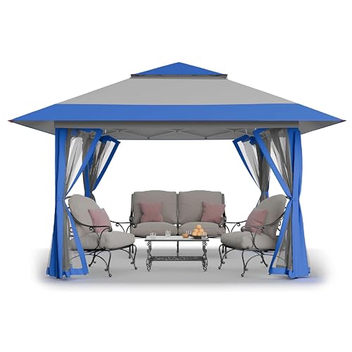 CROWN SHADES 13x13 Pop Up Gazebo, Canopy Tent, Gazebos on Clearance - Outdoor Gazebo for Backyard & Patio Furniture - Carpa Pop Up Tent with Wheeled STO-N-Go Cover Bag (Grey)