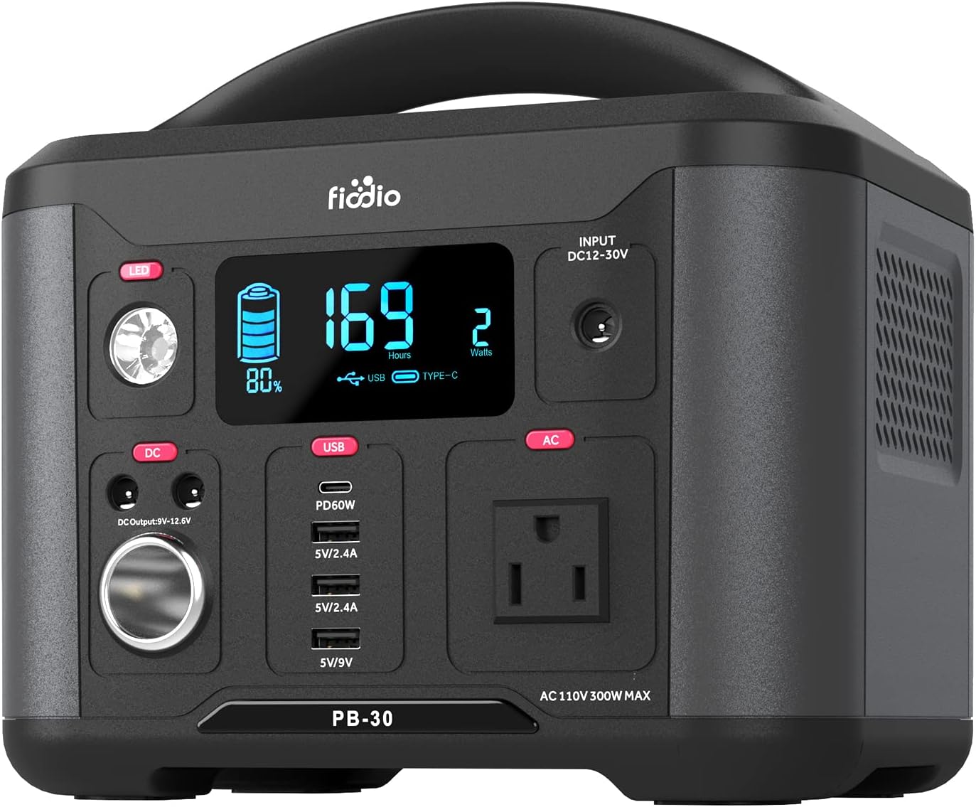 Fiodio Portable Power Station 300Wh, Solar Generator with AC110V 300W AC Outlet, PD 60W Quick Charge, Charge up to 8 Devices, Backup Battery for Home Camping Emergency Use