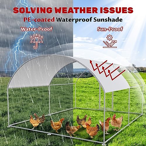 Chicken Coop Large Metal Chicken House/Pen for 6/10 Chickens with Waterproof Cover Walk-in Poultry Cage for Chicken Run,Chicken House for Outdoor Farm Use(9.8'Lx6.5'Wx6.5'H)