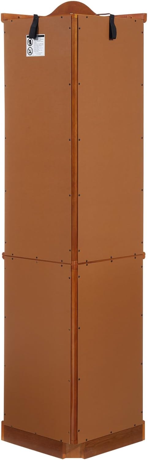 Lighted Curio Cabinet for Living Room, Corner Display Case with Tempered Glass Doors and Adjustable Shelves, Liquor Wine Storage Cabinet, Carved Decoration Glass Display Cabinet (Brown, 72''H)
