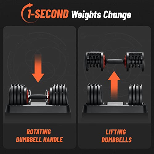 55 lbs Pair Adjustable Dumbbell, Fast Adjust Dumbbell Weight for Exercises Pair Dumbbells for Men and Women in Home Gym Workout Equipment, Dumbbell with Tray Suitable for Full Body