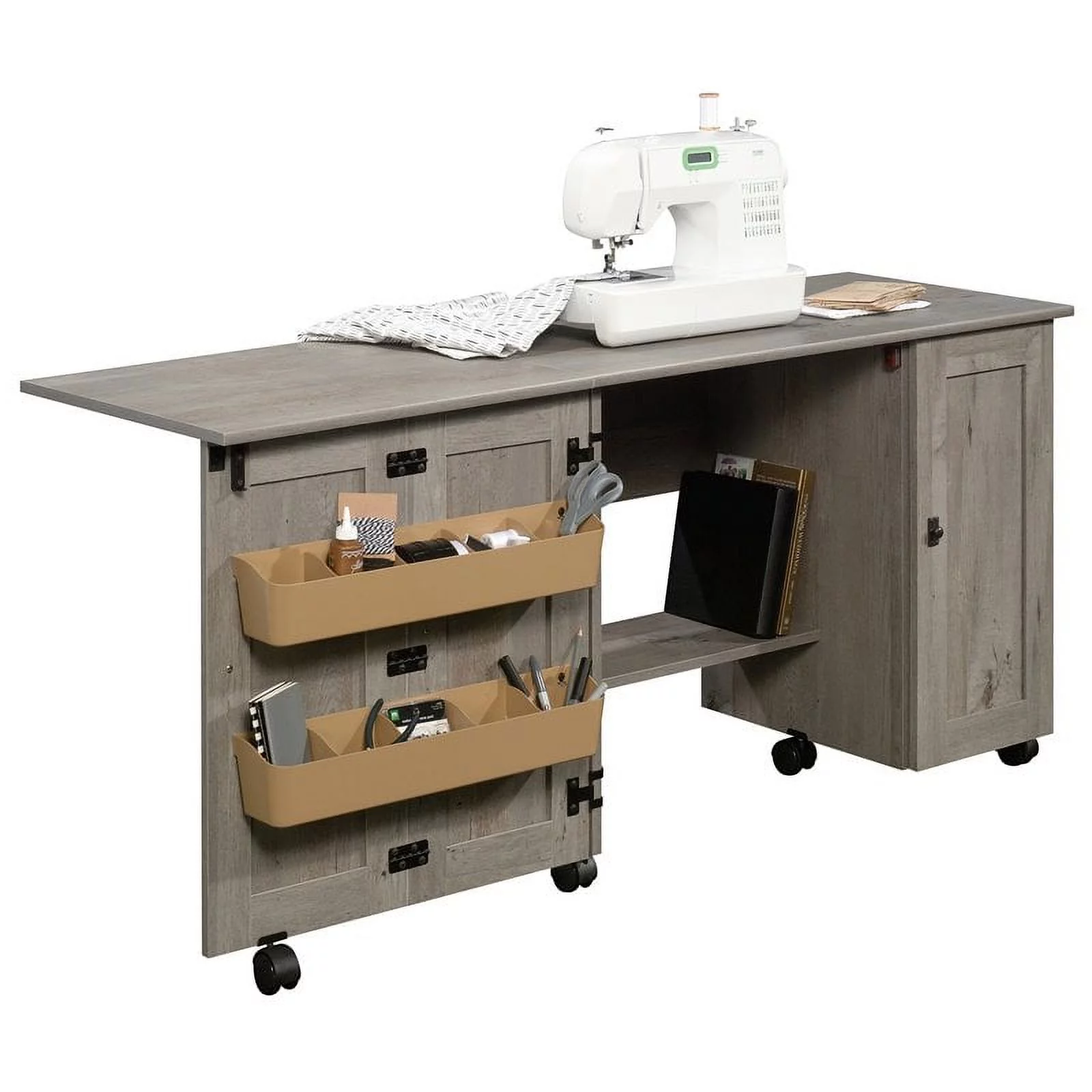 Pemberly Row Contemporary Engineered Wood Sewing Craft Table in Oak