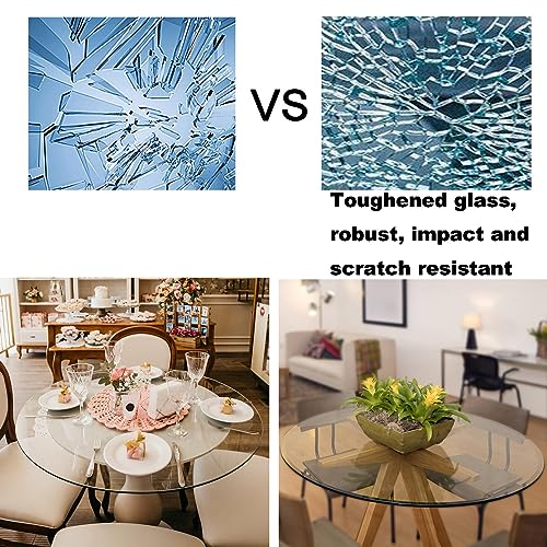 SAGIDAR Round Tempered Glass, Clear Table Top, Round Glass Table Top, Clear Glass High Gloss, Glass Tops for Dining Room Table, Clear Glass Easy to Clean, 19IN 24IN 28IN 32IN 39IN