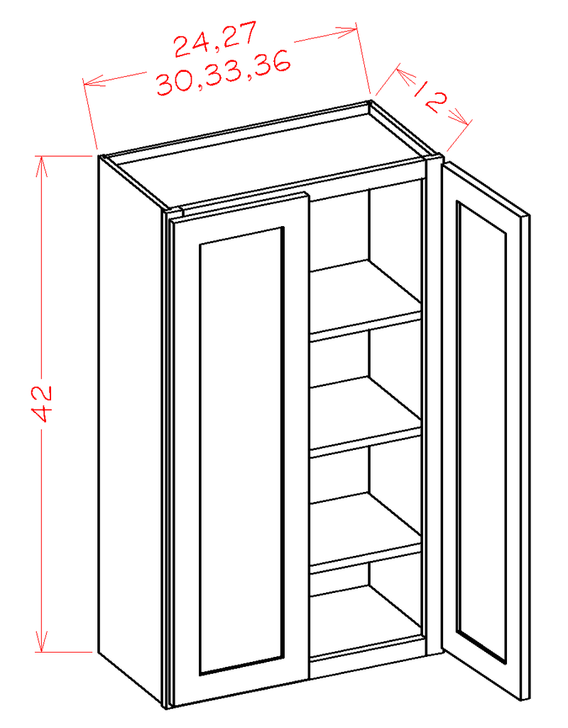 Wilora Hawthorne Shaker Grey 24x22 x 42x22 x 12x22 2 Doors, 2 Shelves Wall Cabinet | High-Density Fiberboard (HDF) SG-W2442