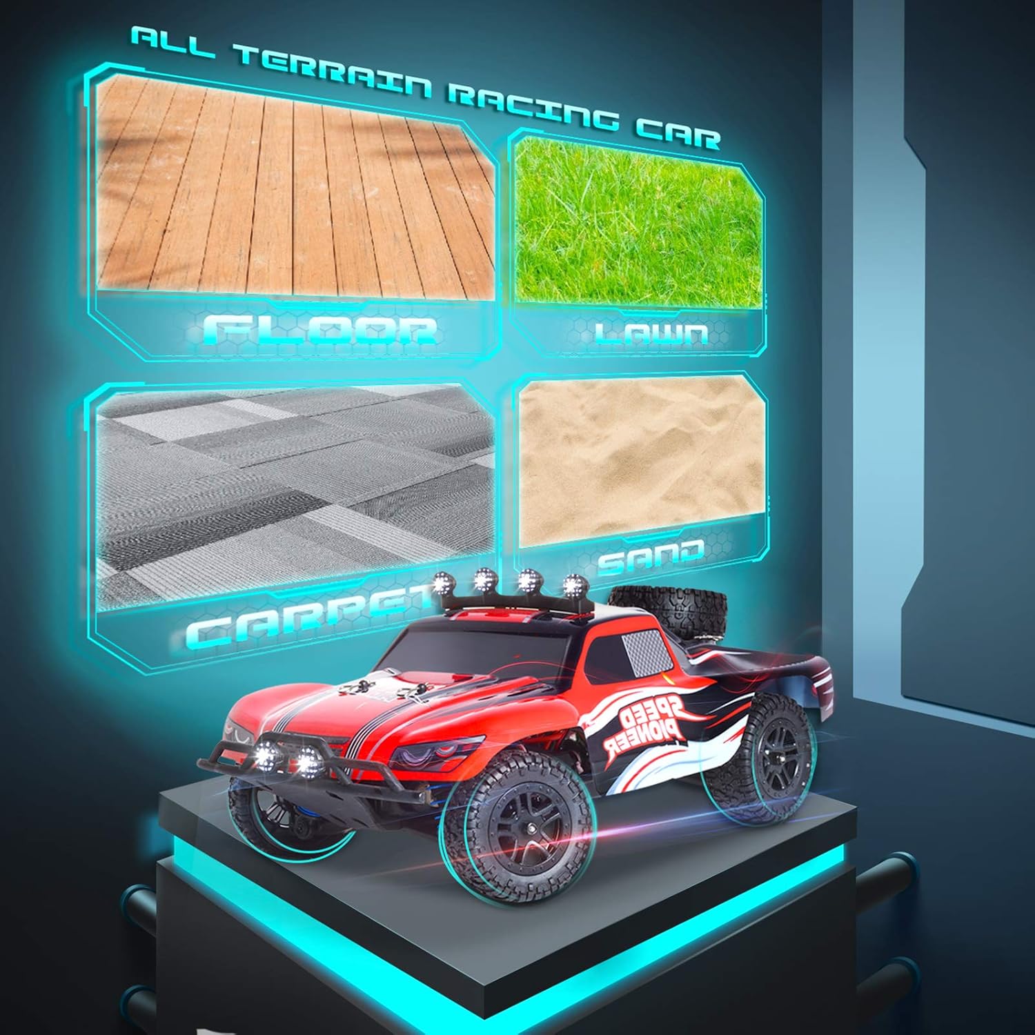 RC Cars, 1/18 Scale High-Speed Remote Control Car for Adults Kids, 40+ kmh 4WD 2.4GHz Off-Road Monster RC Truck, All Terrain Electric Vehicle Toy Boy Gift with 2 Batteries for 40+ Min Play