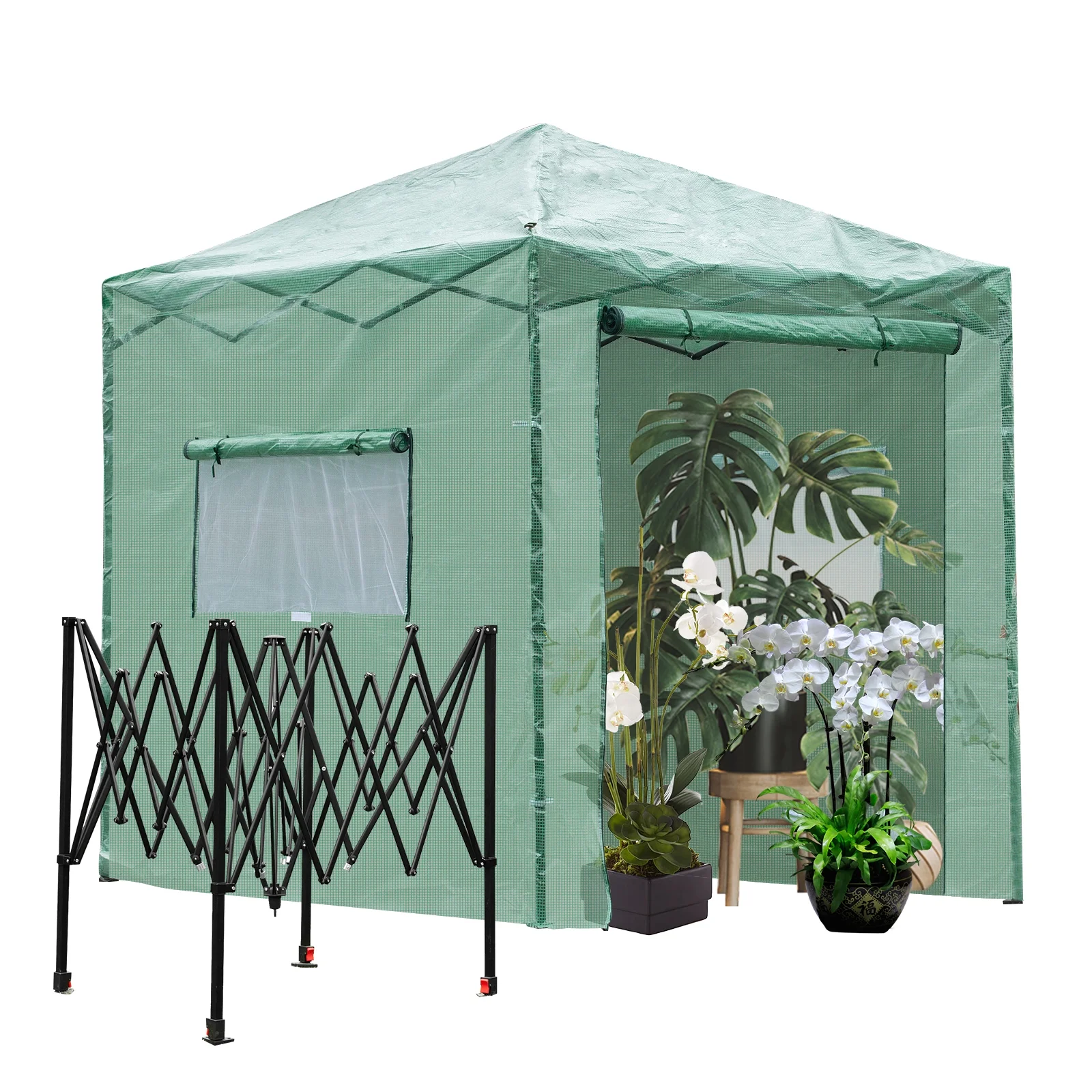TheirNear 8'x6' Portable Walk-in Greenhouse, Instant Pop-up Gardening Plant Tent Foldable with Roll-up Door and Window Indoor Outdoor