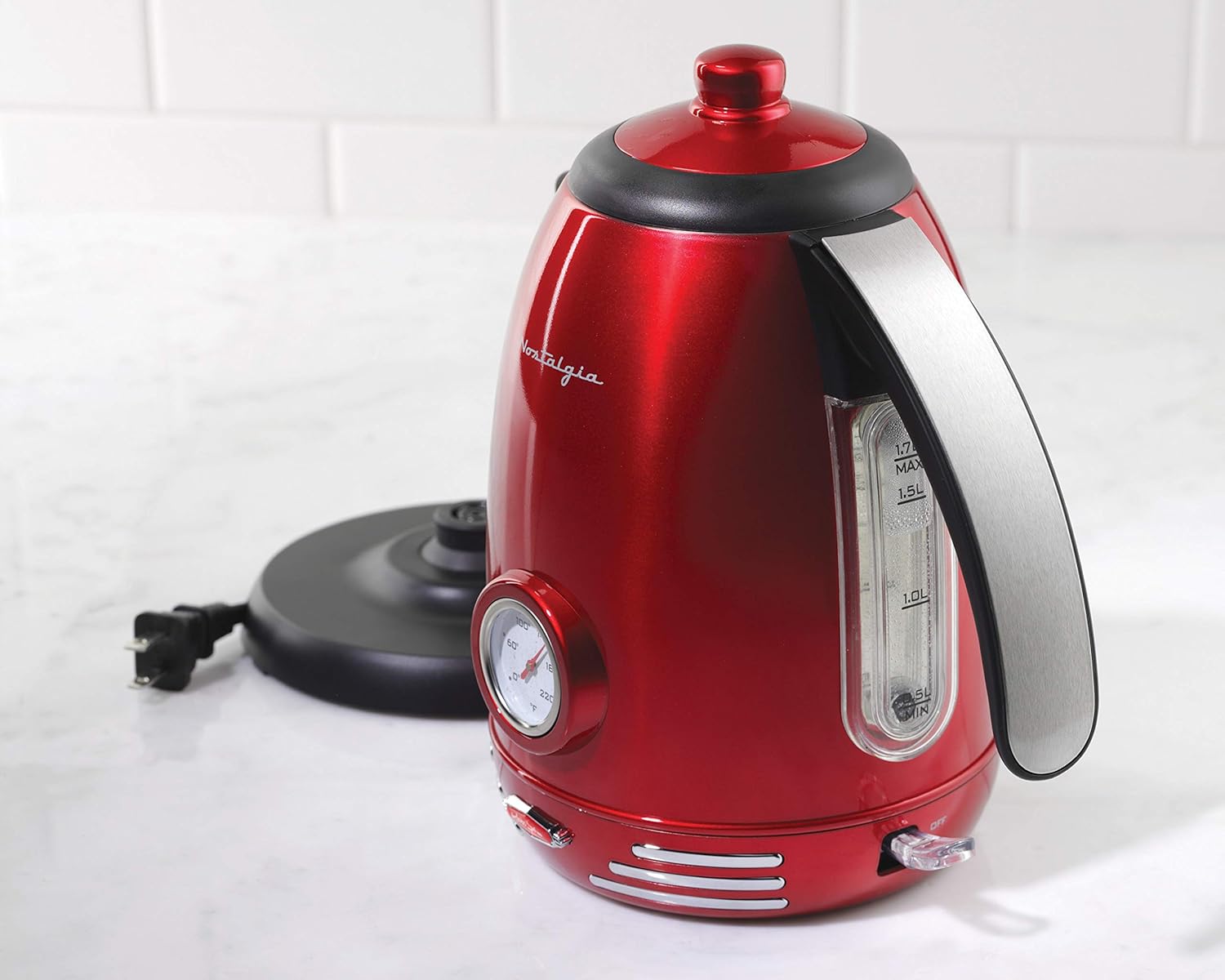 Nostalgia Retro Compact Countertop Microwave Oven - 0.7 Cu. Ft. - 700-Watts and Nostalgia Retro Stainless Steel Electric Tea And Water Kettle, 1.7 Liters