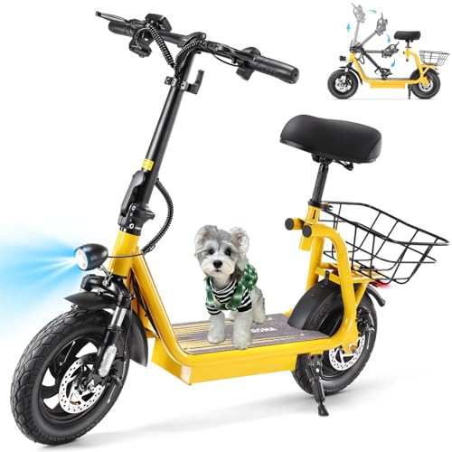 Caroma Peak 800W/1200W Electric Scooter Adults, 30 Miles Max Range, Foldable Electric Scooter with Seat, Front Suspension, Detachable Large Basket,Commuter E-Scooter for Adult and Teens