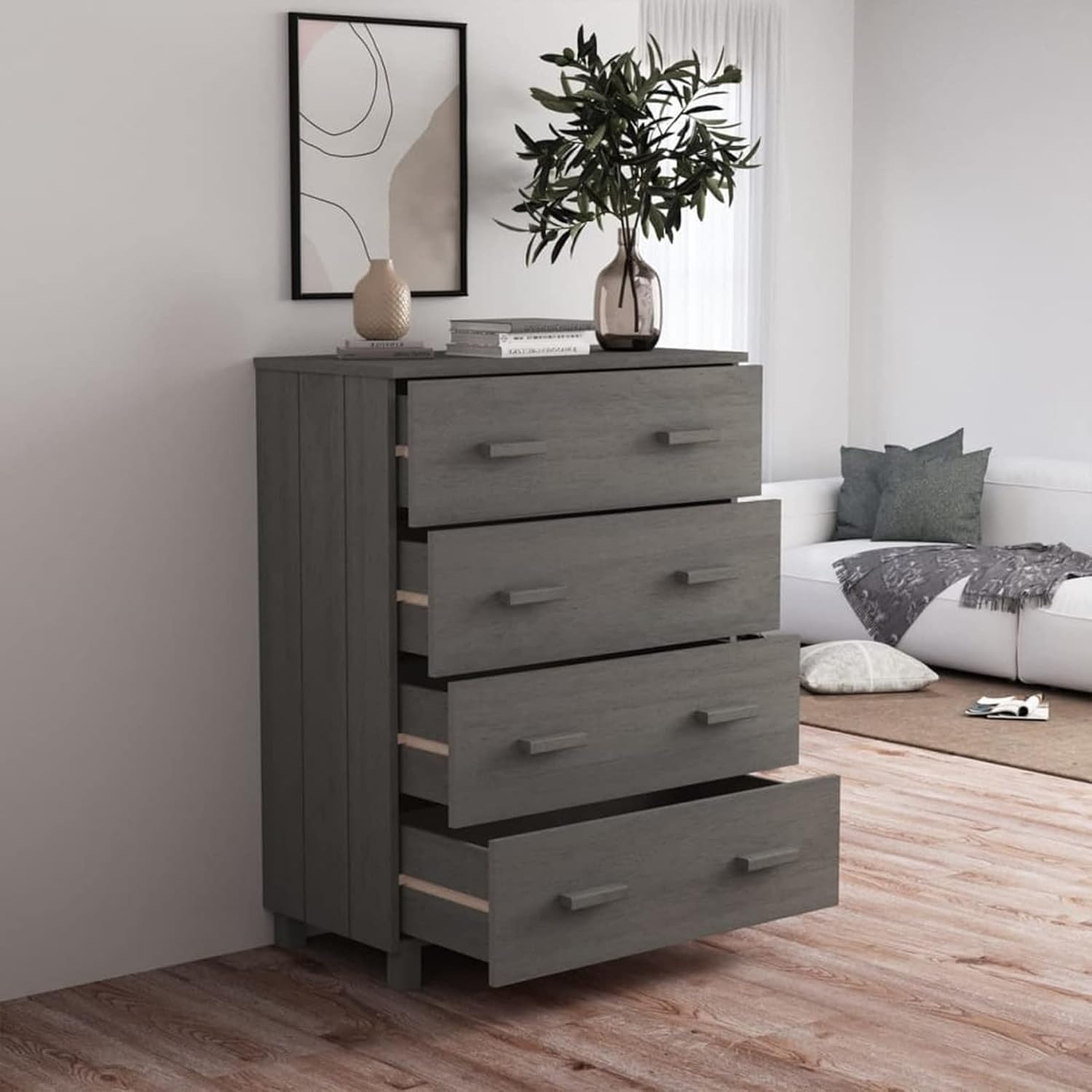 Tidyard Sideboard Buffet Cabinet, Pine Wood Storage Cabinet with 3 Drawers, Wooden Cupboard Table for Dining Room Hallway Living Room 31.1 x 15.7 x 40.7 in Light gray