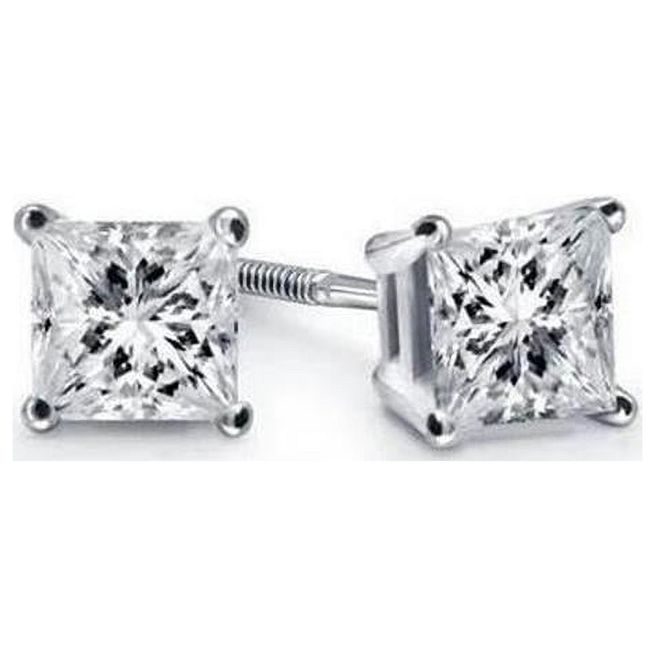 Harry Chad Enterprises 54501 1 CT Four Prong Set Princess Cut Diamond Stud Earring, 14K White Gold