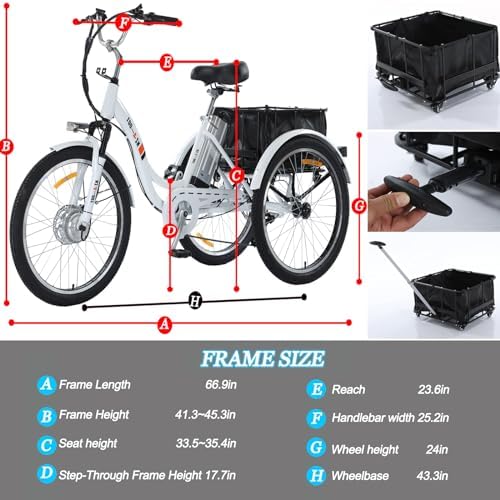 HOLAA Electric Tricycle for Adults 3 Wheel Electric Bicycle, 24" Electric Bicycle with 350w Motor & Removable 36V 12Ah Lithium Battery