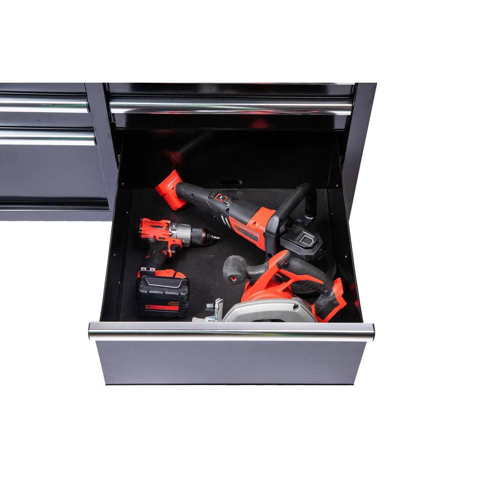Husky 46 in. W x 24.5 in. D 9-Drawer Gloss Black Deep Tool Chest Mobile Workbench with Hardwood Top