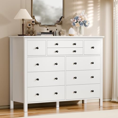 10 Drawer Large Black Dresser for Bedroom, 47.2" Long Chest of Drawers with Deep Drawers, Modern Wooden Storage Dresser for Closet, 36.2" Tall TV Stand for Living Room, Hallway, Entryway