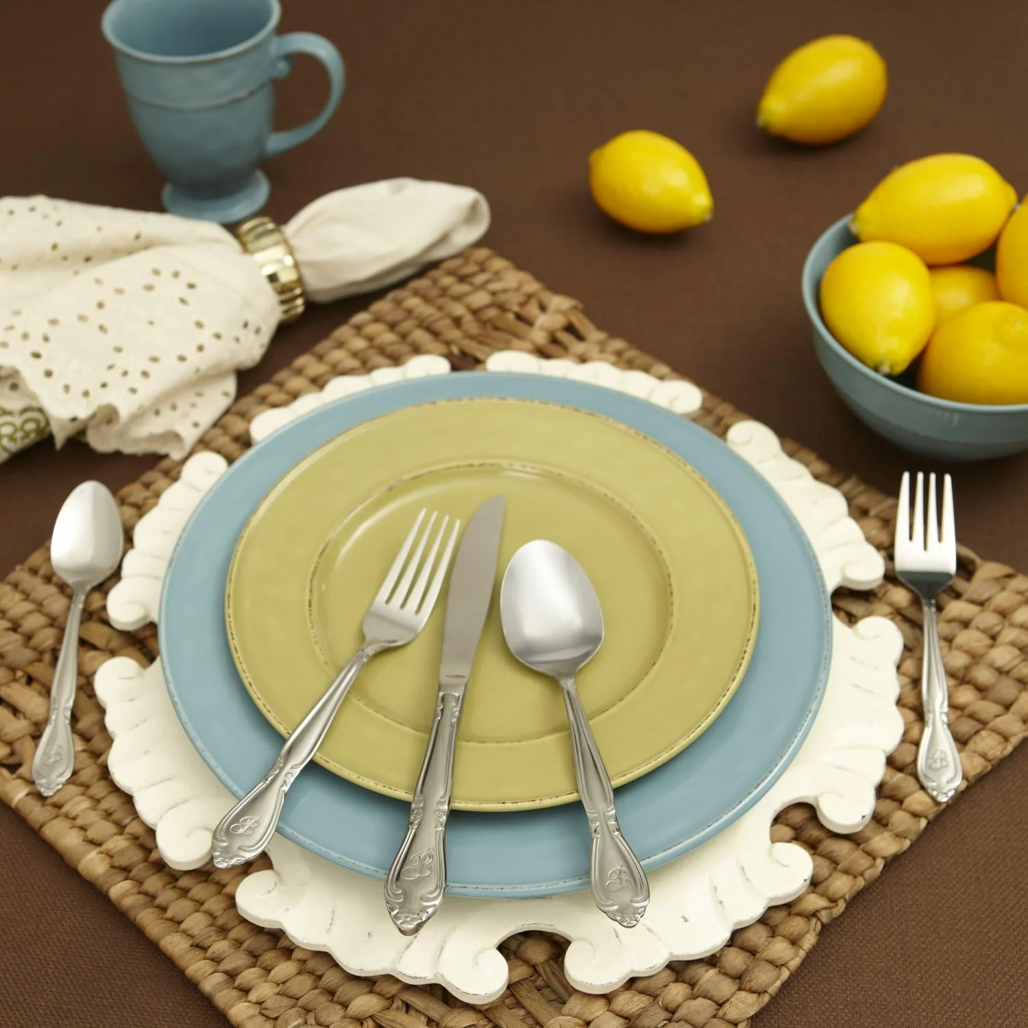 Rose 46 Piece Flatware Set, Letter C, No Size, Silver