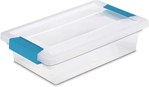 Sterilite Medium Clip Box, Stackable Small Storage Bin with Latching Lid, Plastic Container to Organize Office, Crafts, Clear Base and Lid, 16-Pack