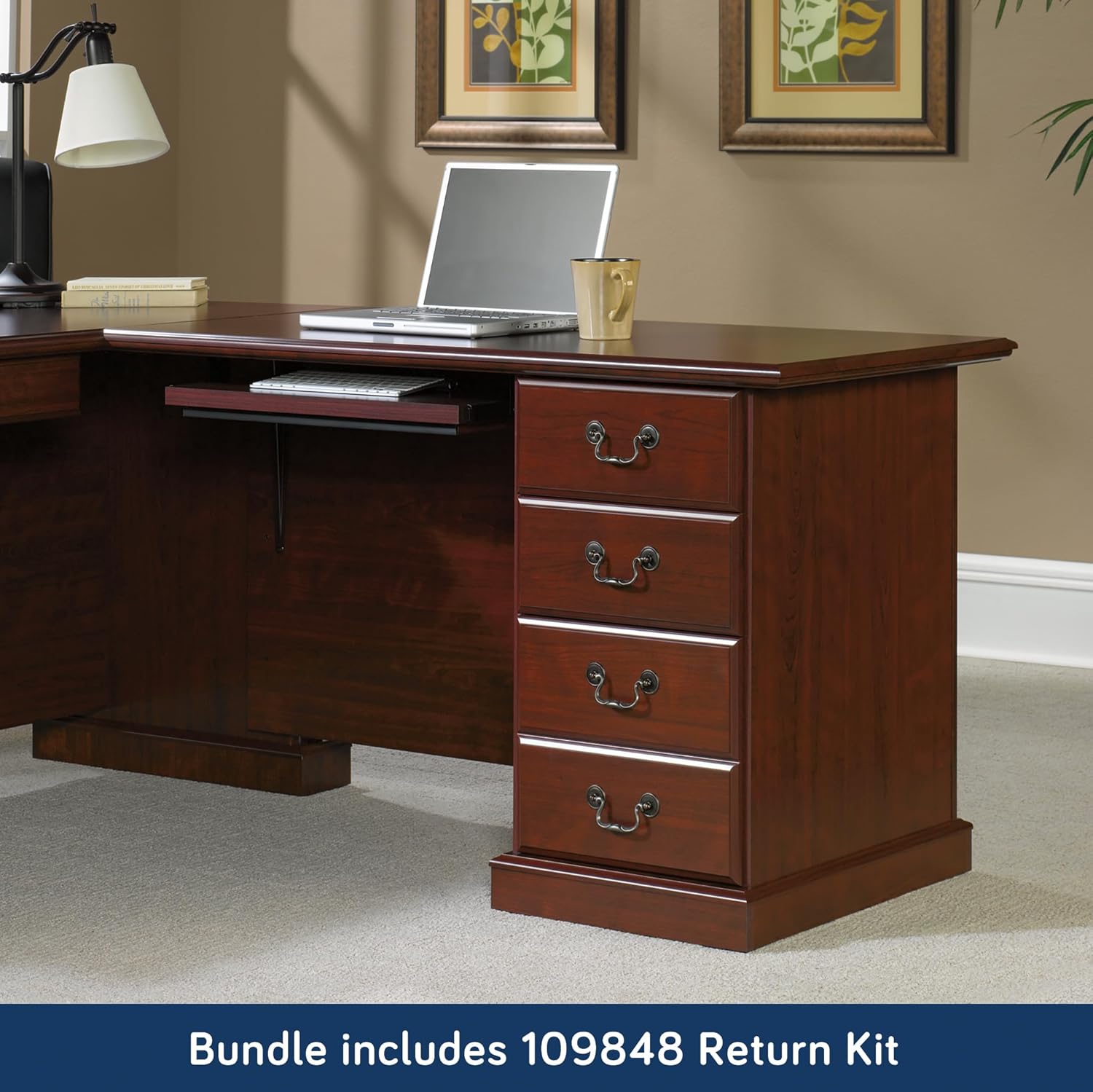 Sauder Heritage Hill L-Shaped Desk with Office Hutch, L: 70.50" x W: 23.50" x H: 71.19", Classic Cherry