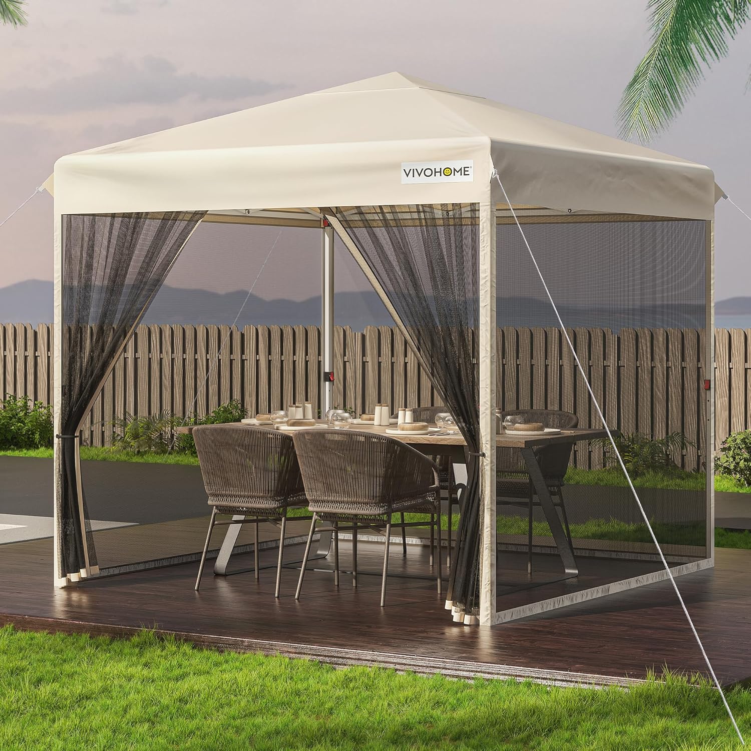 VIVOHOME 12x12ft Pop-Up Gazebo Screen Tent, 6-Sided Instant Outdoor Canopy Shelter with Large Main Door with VIVOHOME 10x10ft Easy Pop-Up Canopy, Outdoor Screen Tent with Mosquito Netting