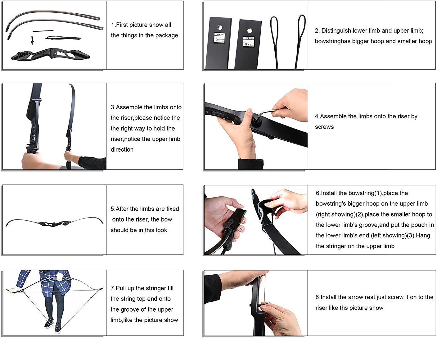 TOPARCHERY Archery 56" Takedown Hunting Recurve Bow Metal Riser Right Hand Black Longbow Pack of 2