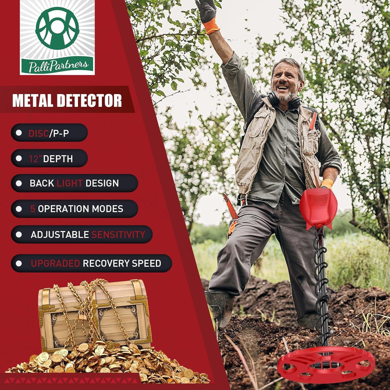 Metal Detectors for Adults Waterproof - Professional Higher Accuracy Gold Detector with LCD Display，5 Mode，Advanced DSP Chip 12" Coil Metal Detectors - R3040