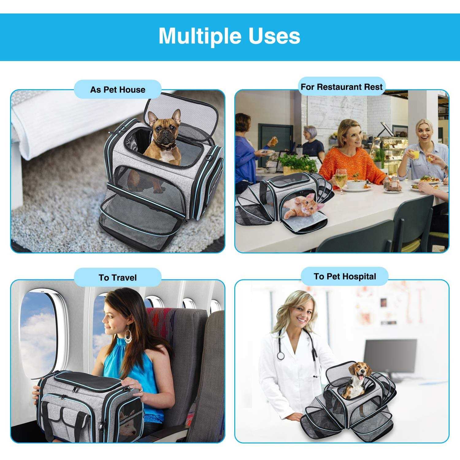 MASKEYON TSA Airline Approved Soft Sided Pet Carrier 4 Expandable Large Travel Carrier Collapsible with 3 Removable Washable - Pet Supplies online store