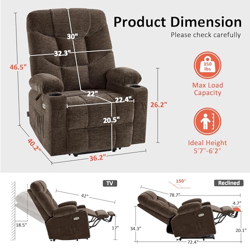 MCombo Power Lift Recliner Chair with Extended Footrest for Elderly People, Fabric 7287 (Navy Blue, Medium)