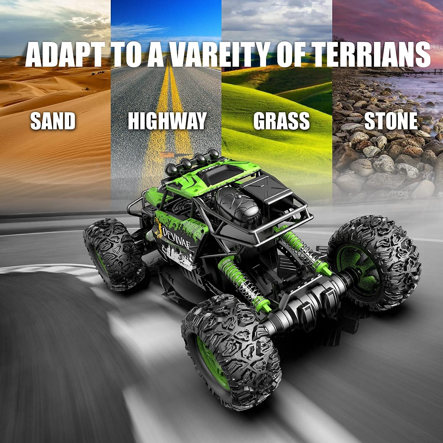DEVIVAE RC Cars 2059 Remote Control Car for Kids Adults,1:12 All Terrain Monster Trucks for Boys, 4WD Off-Road 2.4GHz Rock Crawler,2 Batteries for 80Mins Play, RC Truck Electric Toy Gift for Boy Girl