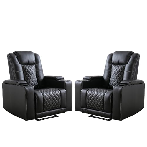 Electric Recliner Chair, Soft Leather Reclining Home Theater Seating with USB Ports, Cup Holders Hidden Arm Storage, Breathable Design for Living Room (1, Black)