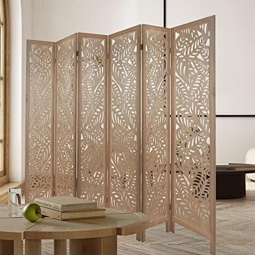ECOMEX Room Divider 6 Panel,Folding Wood Room Divider Privacy Screen,Freestanding Easy Move Partition Suitable for Home Office Restaurant Bedroom(Light Brown)