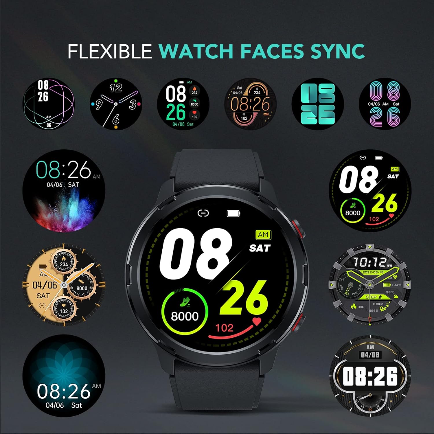 SKG V9C Smart Watch for Men Women, Smartwatch with GPS for Android & iPhone, Fitness Tracker with Heart Rate, SpO2, Sleep Monitor, IP68 Waterproof, Multi-Sports, Dials, Outdoor Compass, Ideal Gift
