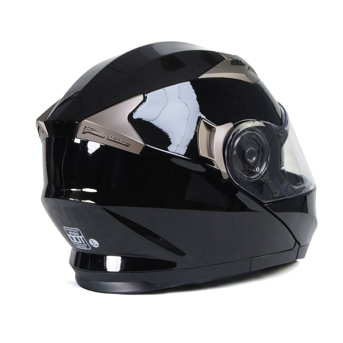 Milwaukee Helmets MPH9806DOT 'Ionized' Gloss Black Advanced Motorcycle Modular Helmet for Men and Women Biker w/ Drop Down Visor Medium