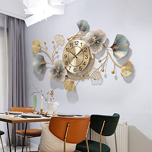 Large Wall Clocks for Living Room Decor, 62 Inch Modern Wall Clock Decorative Ginkgo Leaf Design Silent Bedroom Wall Clock Non Ticking ﻿