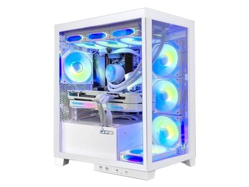 Superview Gaming PC Desktop Computer - AMD Ryzen 7 5700X 3.4GHz, RTX 4060 8G, 32GB DDR4 RAM 3200, 1TB M.2 PCIE + 2TB SATA SSD, 650W PSU, 360mm AIO, 11AC Wi-Fi, Windows 11 Pro 64-bit, White